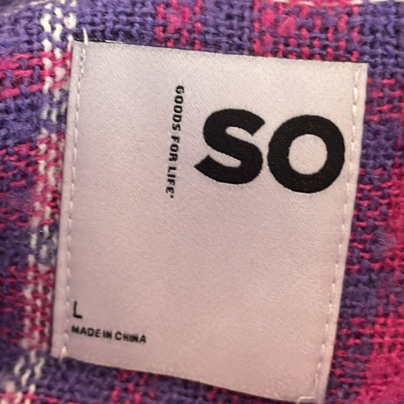 So Purple Multi Plaid Cropped Fuzzy Flannel Shacket Junior Size Large NWT - Picture 9 of 14